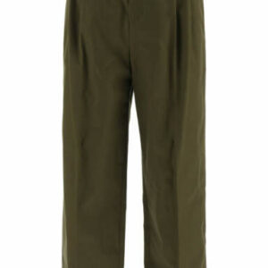 LOEWE CHINO TROUSERS ANAGRAM EMBROIDERY 48 Khaki, Green Cotton