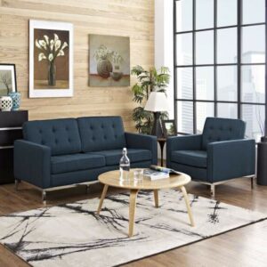 Loft Living Room Set Upholstered Fabric Set of 2 in Azure