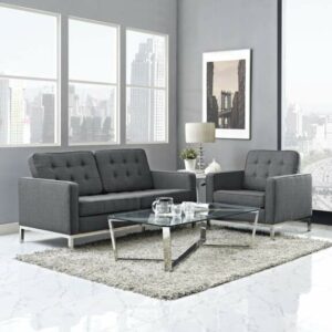 Loft Living Room Set Upholstered Fabric Set of 2 in Gray