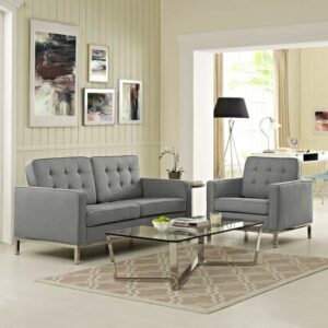 Loft Living Room Set Upholstered Fabric Set of 2 in Light Gray