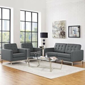 Loft Living Room Set Upholstered Fabric Set of 3 in Gray