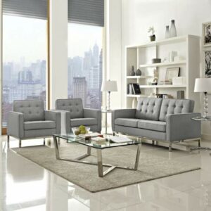 Loft Living Room Set Upholstered Fabric Set of 3 in Light Gray