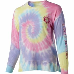 Love & Pineapples Women's Simple Circle Logo Swirl Tie-Dye Sweater, Small - Women's Graphic Tops at Academy Sports