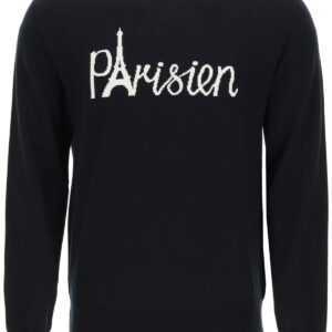 MAISON KITSUNE PARISIEN EIFFEL TOWER INTARSIA SWEATER M Blue, White Cotton