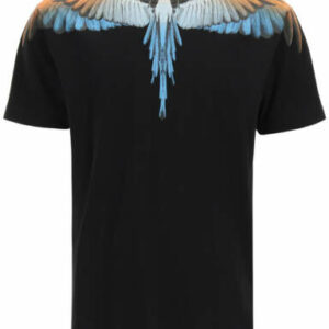 MARCELO BURLON WINGS BLUE NEON PRINT T-SHIRT S Black Cotton