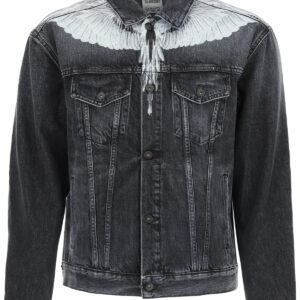 MARCELO BURLON WINGS PRINT DENIM JACKET L Black Cotton, Denim