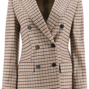 MAX MARA CHECKERED DOUBLE-BREASTED JACKET 40 Beige, Red Wool