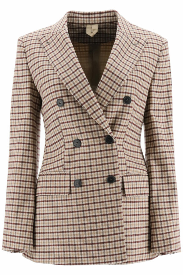 MAX MARA CHECKERED DOUBLE-BREASTED JACKET 40 Beige, Red Wool