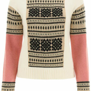 MAX MARA LIANA JACQUARD SWEATER M White, Pink, Gold Wool, Cashmere