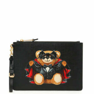 MOSCHINO BAT TEDDY BEAR POUCH OS Black Faux leather