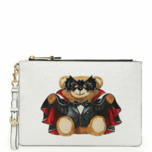 MOSCHINO BAT TEDDY BEAR POUCH OS White Faux leather