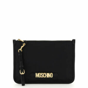 MOSCHINO FABRIC POUCH MOSCHINO LETTERING OS Black Technical, Leather, Cotton