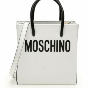 MOSCHINO MINI SHOPPER WITH LOGO OS White, Black Leather