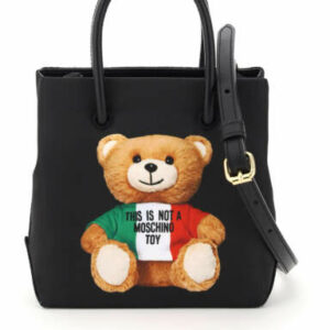 MOSCHINO MINI TOTE BAG WITH ITALIAN TEDDY BEAR PRINT OS Black Technical, Leather