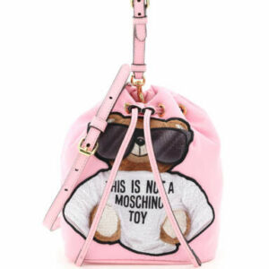 MOSCHINO TEDDY BEAR MINI BUCKET BAG OS Pink, Black Faux leather