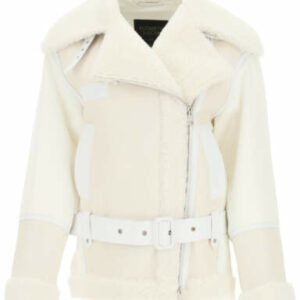 MR & MRS ITALY COTTON JACKET WITH NAPPA AND SHEARLING INSERTS S White Leather, Fur, Cotton