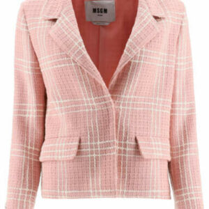 MSGM BOUCLE TARTAN JACKET 38 Pink, White Cotton