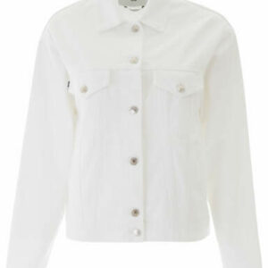 MSGM DENIM JACKET WITH LOGO PRINT 40 White Cotton, Denim