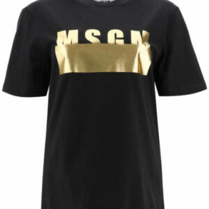 MSGM T-SHIRT METAL LOGO S Black, Gold Cotton