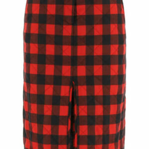 MSGM TARTAN PENCIL SKIRT 40 Red, Black Wool