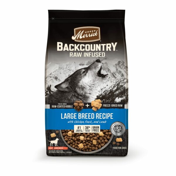 Merrick Backcountry Freeze-Dried Raw Chicken, Duck and Lamb Large Breed Dog Food, 20 lbs.