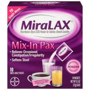 MiraLAX Mix-In Pax, 10 pks, Laxative Powder, Polyethylene Glycol 3350 (PEG 3350) - 0.5 oz