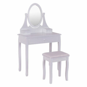 Modern Style Vanity Wooden Makeup Dressing Table Stool, 2 Piece Set