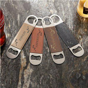 Name With Leaves Leather Personalized Bottle Opener