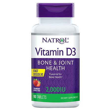 Natrol Vitamin D3 2000 IU Dietary Supplement Mini Tablets Strawberry - 90.0 ea