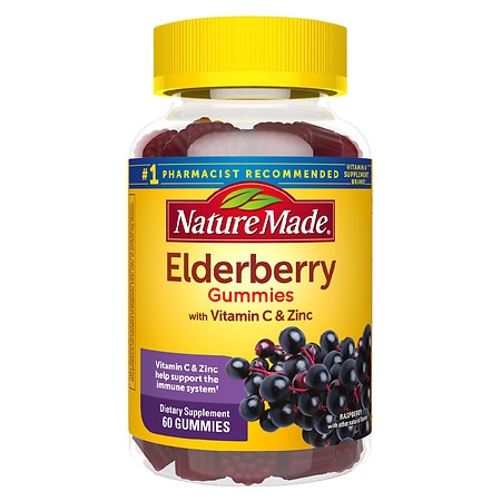 Nature Made Elderberry 100mg with Vitamin C & Zinc Gummies Raspberry - 60.0 ea