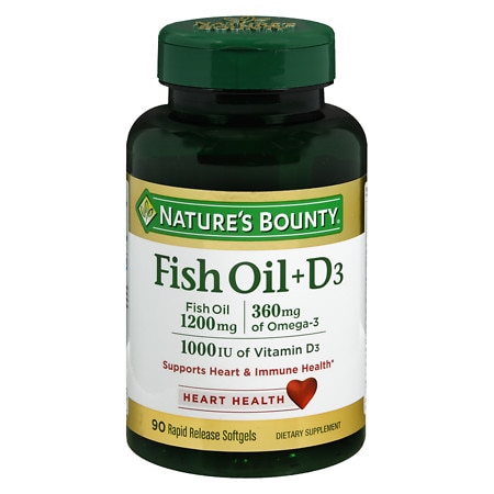 Nature's Bounty Fish Oil 1200 mg + Vitamin D3 1000 IU Dietary Supplement Softgels - 90.0 ea