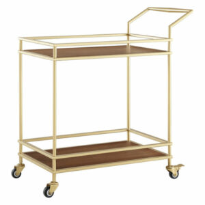 Nicole Miller Janairo Bar Cart, Casters/2 Locking, Two Shelves, Gold/W