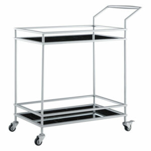 Nicole Miller Janairo Bar Cart, Casters/2 Locking, Two Shelves, Silver