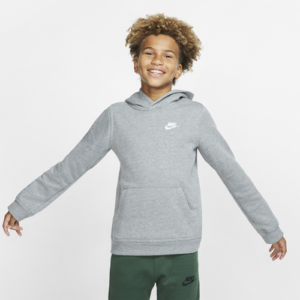 Nike Boys Nike Club Pullover Hoodie - Boys' Grade School Carbon Heather/White Size XL