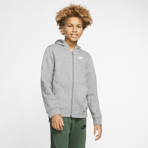 Nike Boys Nike NSW F/Z Club Hoodie - Boys' Grade School Carbon Heather/Smoke Grey/White Size S