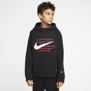 Nike Boys Nike NSW Swoosh Pullover Hoodie - Boys' Grade School Black/Black/White Size M