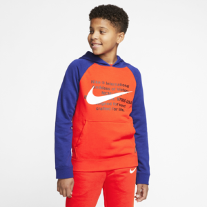 Nike Boys Nike NSW Swoosh Pullover Hoodie - Boys' Grade School Team Orange/Deep Royal Blue/White Size M