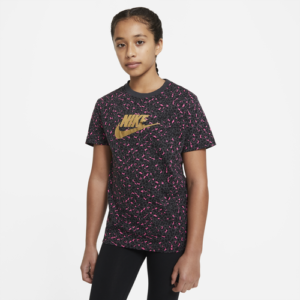 Nike Girls Nike Cheetah Print All Over Print T-Shirt - Girls' Grade School Gray/Pink/Black Size L