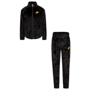 Nike Girls Nike Crushed Velour Track Set - Girls' Preschool Black/Gold Size 5