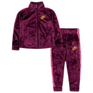 Nike Girls Nike Crushed Velour Track Set - Girls' Toddler Maroon/Gold Size 18MO