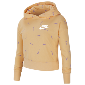 Nike Girls Nike NSW Crop Hoodie AOP - Girls' Grade School Orange Chalk/White Size XL