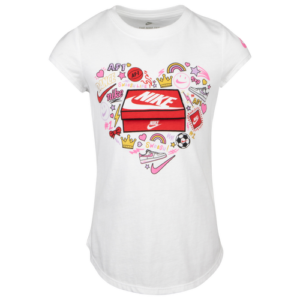 Nike Girls Nike Shoebox Flip Heart T-Shirt - Girls' Preschool White/Red Size 4