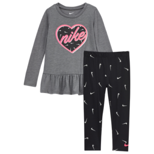 Nike Girls Nike Swooshfetti Legging Set - Girls' Toddler Gray/Black/Pink Size 3T