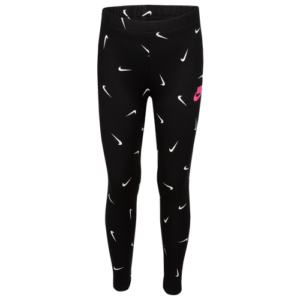 Nike Girls Nike Swooshfetti Leggings - Girls' Preschool Black/White Size 5