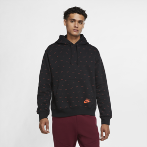 Nike Mens Nike Club Fleece Printed Hoodie - Mens Black/Radiant Red Size L