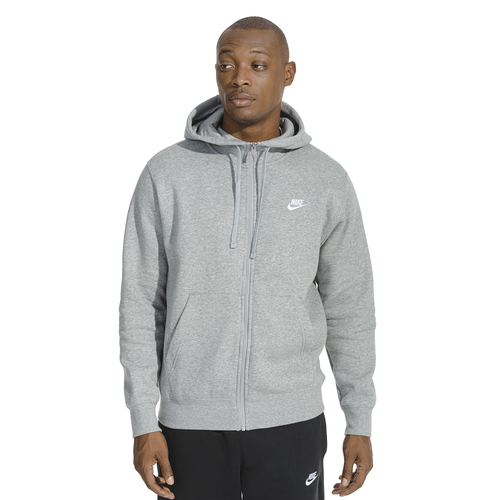 Nike Mens Nike Club Full-Zip Hoodie - Mens Dark Grey Heather/White Size XS