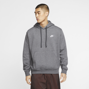 Nike Mens Nike Club Pullover Hoodie - Mens Charcoal Heather/Anthracite/White Size L