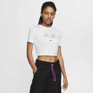 Nike Womens Nike Slim Crop Lux Pack T-Shirt - Womens White/Black Size L