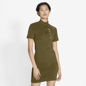 Nike Womens Nike Swoosh S/S Dress - Womens Olive Flak/Volt Size XL