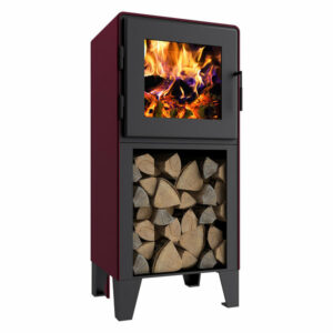 Nova Tower Wood Stove, Extension Legs, Satin Black, Black Door, Mojave